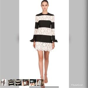 Valentino Black and White Striped Lace Dress